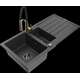 Granīta izlietne Mexen Andres 1,5 bļodas ar noteku un Aster virtuves jaucējkrānu, raibs melns - 6515-76-73450-57-B