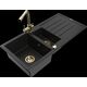 Granīta izlietne Mexen Andres 1,5 bļodas ar noteku un Duero virtuves jaucējkrānu, melns - 6515-77-671600-50