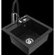 Mexen Vito granīta izlietne, 1 bļoda, ar Aster virtuves jaucējkrānu, melns - 6503-77-73450-07