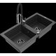 Mexen Mario granīta izlietne, 2 bļodas un Aster virtuves jaucējkrāns, raibs melns - 6504-76-73450-07-B