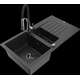 Mexen Matias granīta izlietne, 1,5 bļodas, ar noteku un Aster virtuves jaucējkrānu, melns/sudrabs - 6502-73-73450-07-B