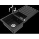 Granīta izlietne Mexen Andres 1,5 bļodas ar noteku un virtuves jaucējkrānu Carla, melna - 6515-77-670700-00