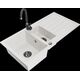 Гранитная мойка Mexen Andres 1,5 чаши со сливом и кухонным смесителем Telma, белый - 6515-20-670200-70