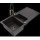 Mexen Andres granīta izlietne, 1,5 bļodas, ar noteku un Aster virtuves jaucējkrānu, melns/zelts metālisks - 6515-75-73450-57-B