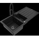 Granīta izlietne Mexen Andres 1,5 bļodas ar noteku un virtuves jaucējkrānu Aster, melns - 6515-77-73450-70-B