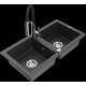 Mexen Mario granīta izlietne, 2 bļodas un Aster virtuves jaucējkrāns, raibs melns - 6504-76-73450-07