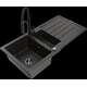 Mexen Andres granīta izlietne, 1,5 bļodas, ar noteku un Aster virtuves jaucējkrānu, melns/zelts metālisks - 6515-75-73450-70-B