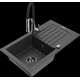 Mexen Pablo granīta izlietne, 1 bļoda, ar noteku un Aster virtuves jaucējkrānu, raibs melns - 6510-76-73450-07-B