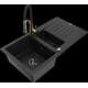 Гранитная мойка Mexen Matias 1,5 чаши со сливом и кухонным смесителем Aster, черный - 6502-77-73450-57-B