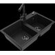 Гранитная мойка Mexen Tomas, 2 чаши и кухонный смеситель Duero, черный - 6516-77-671600-70-B