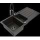 Mexen Andres granīta izlietne, 1,5 bļodas, ar noteku un Aster virtuves jaucējkrānu, melns/zelts metālisks - 6515-75-73450-07-B