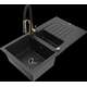 Mexen Matias granīta izlietne, 1,5 bļodas, ar noteku un Aster virtuves jaucējkrānu, melns/sudrabs - 6502-73-73450-57-B
