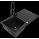 Mexen Cesar granīta izlietne 1 bļoda ar noteku un Aster virtuves jaucējkrānu, melns - 6514-77-73450-70-B