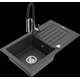 Mexen Pablo granīta izlietne, 1 bļoda, ar noteku un Aster virtuves jaucējkrānu, raibs melns - 6510-76-73450-07