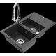 Гранитная мойка Mexen Gaspar 1,5 чаши со сливом и кухонным смесителем Elia, крапчатый черный - 6507-76-670101-00