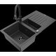 Granīta izlietne Mexen Matias, 1,5 bļodas, ar noteku un Elia virtuves maisītāju, raibs melns - 6502-76-670101-70-B