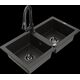 Mexen Mario granīta izlietne, 2 bļodas un Elia virtuves jaucējkrāns, melns/zelts metālisks - 6504-75-670101-70-B