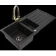 Mexen Andres granīta izlietne 1,5 bļodas ar noteku un Elia virtuves jaucējkrānu, melns - 6515-77-670101-50-B