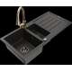 Mexen Andres granīta izlietne, 1,5 bļodas, ar noteku un Elia virtuves jaucējkrānu, melns/zelts metālisks - 6515-75-670101-50-B
