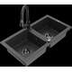 Mexen Mario granīta izlietne, 2 bļodas un Elia virtuves jaucējkrāns, raibs melns - 6504-76-670101-70-B