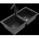 Mexen Mario granīta izlietne, 2 bļodas ar Flora virtuves jaucējkrānu, melns/sudrabs metālisks - 6504-73-670401-70-B