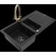 Granīta izlietne Mexen Matias 1,5 bļodas ar noteku un Elia virtuves jaucējkrānu, melns - 6502-77-670101-50-B