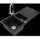 Granīta izlietne Mexen Andres 1,5 bļodas ar noteku un Elia virtuves jaucējkrānu, melns - 6515-77-670101-00