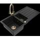 Granīta izlietne Mexen Andres 1,5 bļodas ar noteku un Elia virtuves jaucējkrānu, melns - 6515-77-670101-50