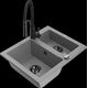 Гранитная мойка Mexen Carlos 1,5 чаши со смесителем для кухни Aster, серый - 6518-71-73450-70-B