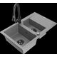Гранитная мойка Mexen Gaspar 1,5 чаши со сливом и кухонным смесителем Elia, серый - 6507-71-670101-70-B