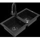 Mexen Mario granīta izlietne, 2 bļodas ar Elia virtuves jaucējkrānu, melns - 6504-77-670101-70-B