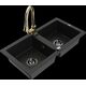 Mexen Mario granīta izlietne, 2 bļodas ar Elia virtuves jaucējkrānu, melns - 6504-77-670101-50-B