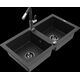 Mexen Mario granīta izlietne, 2 bļodas un Flora virtuves jaucējkrāns, melns/sudrabs metālisks - 6504-73-670401-07-B