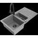 Гранитная мойка Mexen Matias 1,5 чаши со сливом и кухонным смесителем Elia, серый - 6502-71-670101-70-B