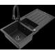Mexen Andres granīta izlietne, 1,5 bļodas, ar noteku un Elia virtuves jaucējkrānu, melns/sudrabs - 6515-73-670101-70-B