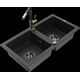 Mexen Mario granīta izlietne, 2 bļodas ar Flora virtuves jaucējkrānu, melns/sudrabs metālisks - 6504-73-670401-57-B