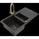 Mexen Matias granīta izlietne, 1,5 bļodas, ar noteku un Elia virtuves jaucējkrānu, melns/zelts metālisks - 6502-75-670101-50-B