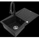 Mexen Cesar granīta izlietne, 1 bļoda, ar noteku un Elia virtuves jaucējkrānu, melns - 6514-77-670101-70