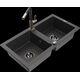 Mexen Mario granīta izlietne, 2 bļodas un Flora virtuves jaucējkrāns, raibs melns - 6504-76-670401-57-B