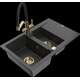Granīta izlietne Mexen Gaspar 1,5 bļodas ar noteku un virtuves jaucējkrānu Duo, raibs melns - 6507-76-671701-57-G