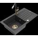 Mexen Pablo granīta izlietne, 1 bļoda, ar noteku un Flora virtuves jaucējkrānu, raibs melns - 6510-76-670401-57-G