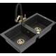 Mexen Mario granīta izlietne, 2 bļodas un Duo virtuves jaucējkrāns, raibs melns - 6504-76-671701-57-G