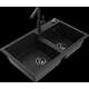 Mexen Tomas granīta izlietne, 2 bļodas ar Flora virtuves jaucējkrānu, melns - 6516-77-670401-70-B