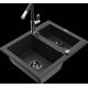 Mexen Carlos granīta izlietne, 1,5 bļodas, ar Flora virtuves jaucējkrānu, melns/sudrabs metālisks - 6518-73-670401-07-B
