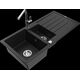Granīta izlietne Mexen Andres 1,5 bļodas ar noteku un virtuves jaucējkrānu Flora, melna - 6515-77-670401-00