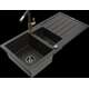 Mexen Andres granīta izlietne, 1,5 bļodas, ar noteku un Flora virtuves jaucējkrānu, melns/zelts - 6515-75-670401-57-B