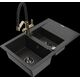 Mexen Gaspar granīta izlietne, 1,5 bļodas, ar noteku un virtuves maisītāju Duo, melns/sudrabs - 6507-73-671701-57-B