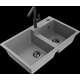 Гранитная мойка Mexen Tomas, 2 чаши со смесителем для кухни Flora, серый - 6516-71-670401-70-B