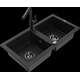 Mexen Mario granīta izlietne, 2 bļodas ar Flora virtuves jaucējkrānu, melns - 6504-77-670401-70-B