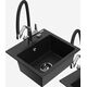 Mexen Milo granīta izlietne, 1 bļoda, ar Duo virtuves jaucējkrānu, melns - 6505-77-671701-07-B